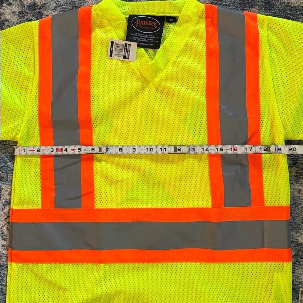PIONEER CSA Neon Yellow Safety Shirt Orange & Gray reflective Stripes Small - Picture 3 of 5